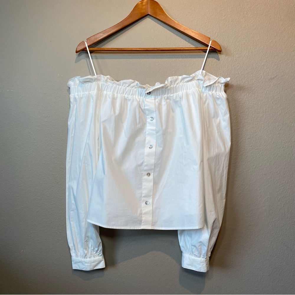 White Off-Shoulder Button-Front Women’s Top